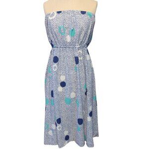 Vintage Taxi CDC Strapless Tube Dress Mod Polka Dot Blue Teal Large Sustainable